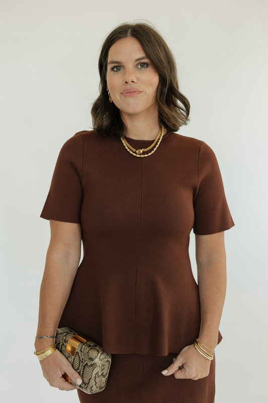 Penny Mocha Short Sleeve Knit Top
