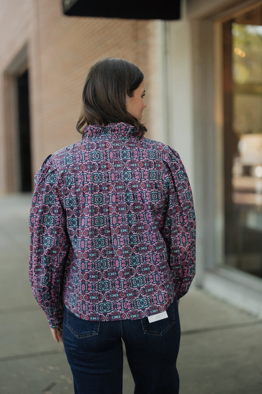 Lillian Navy/Pink Floral Button Down Blouse