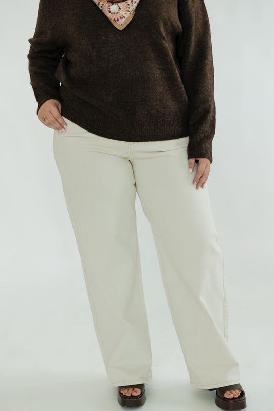 Ivory Mid-Rise Wide Leg Crop (0-22)
