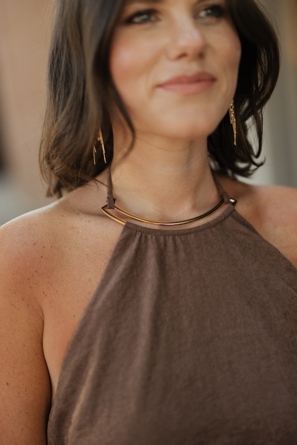 Rachel Brown Ruched Halter Midi Dress