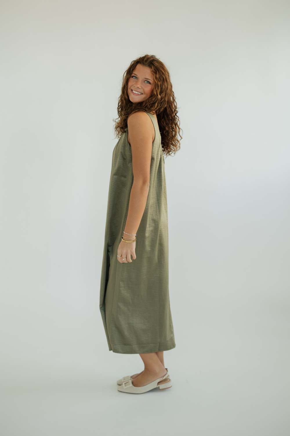 Steely Satin Midi Dress