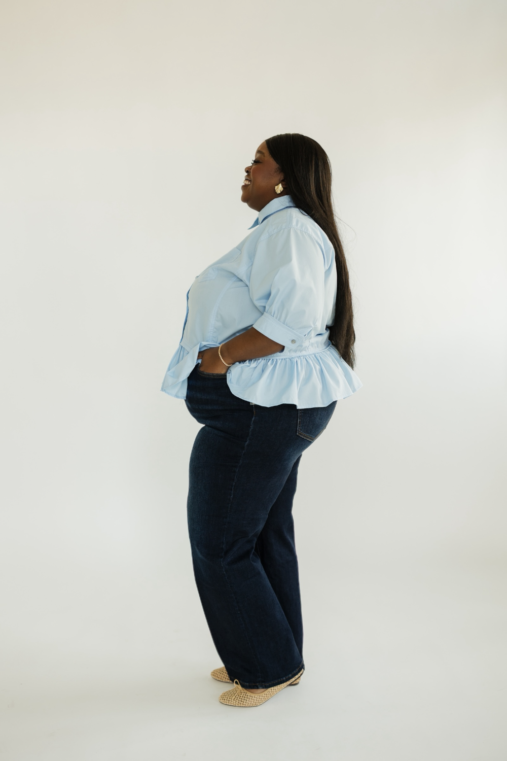 Lana Light Blue Ruffle Hem Top (S-2XL)