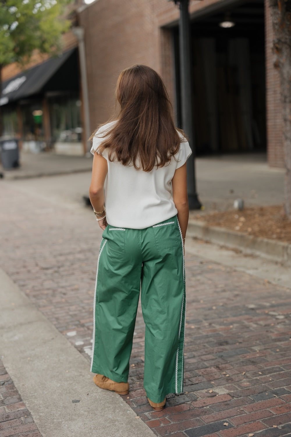 Wren Green Poplin Trim Track Pants