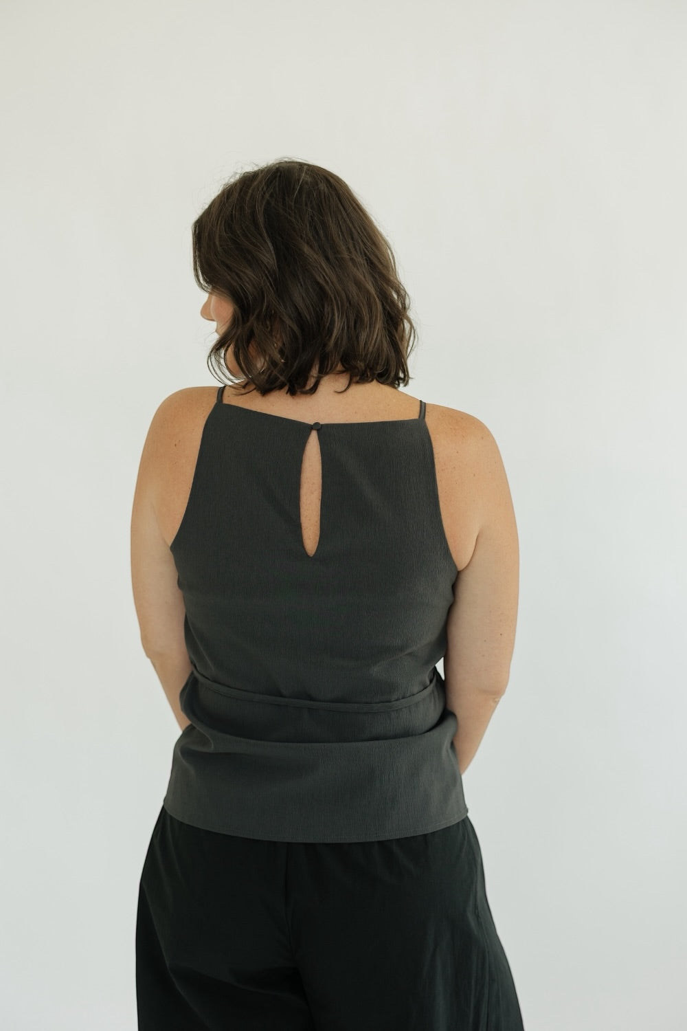 Jaynie Charcoal Square High Neck Sleeveless Top