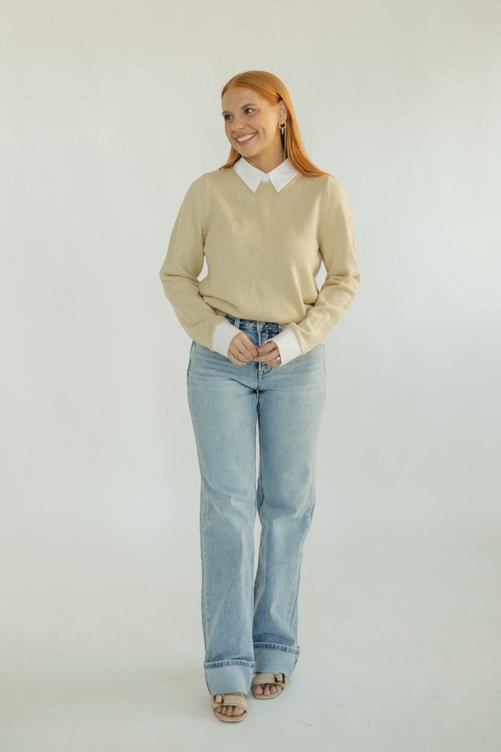 Azira Mix Media Collared Sweater (XS-3XL)