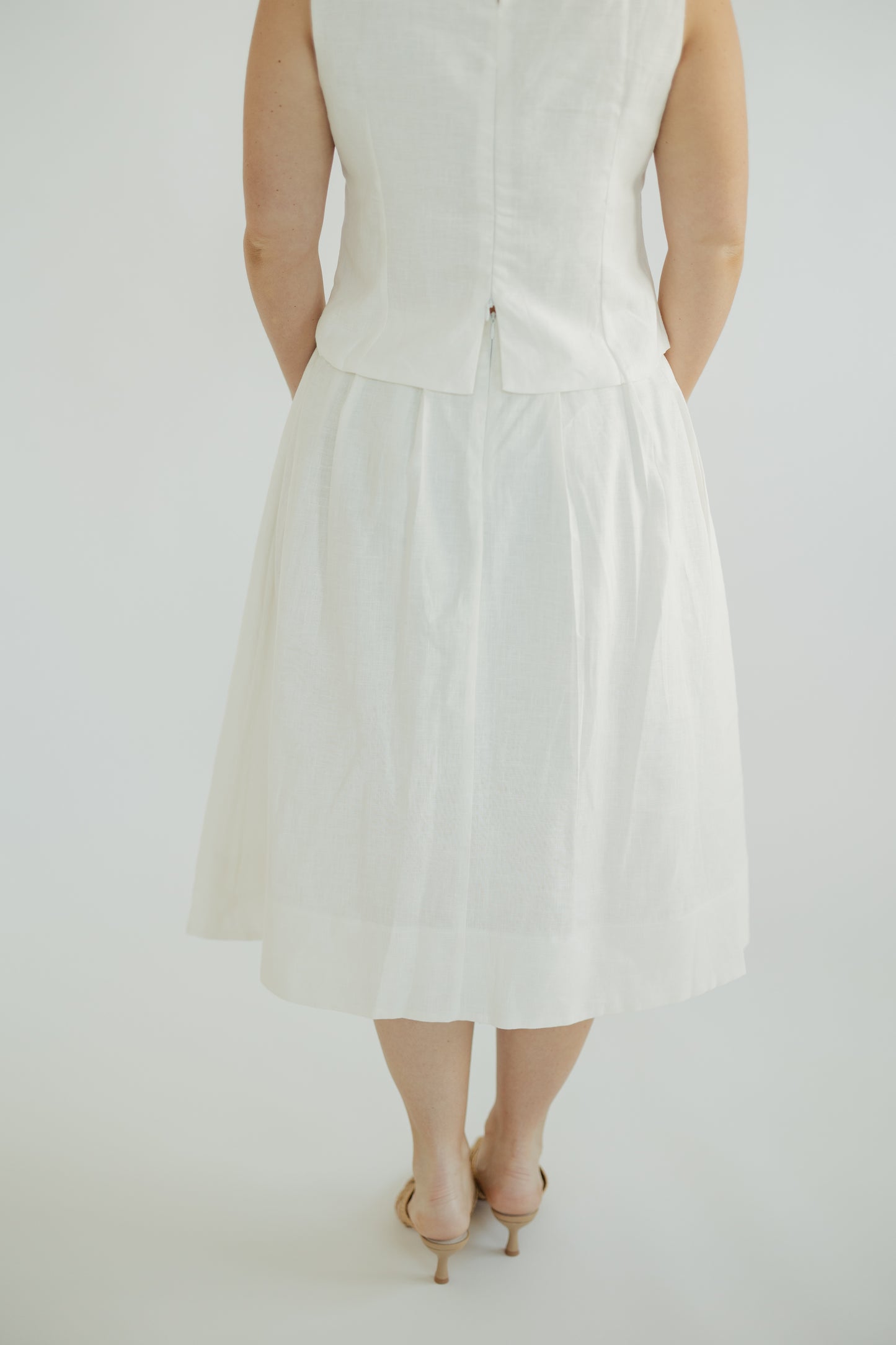 Fiona Off White Linen Pleated Midi Skirt