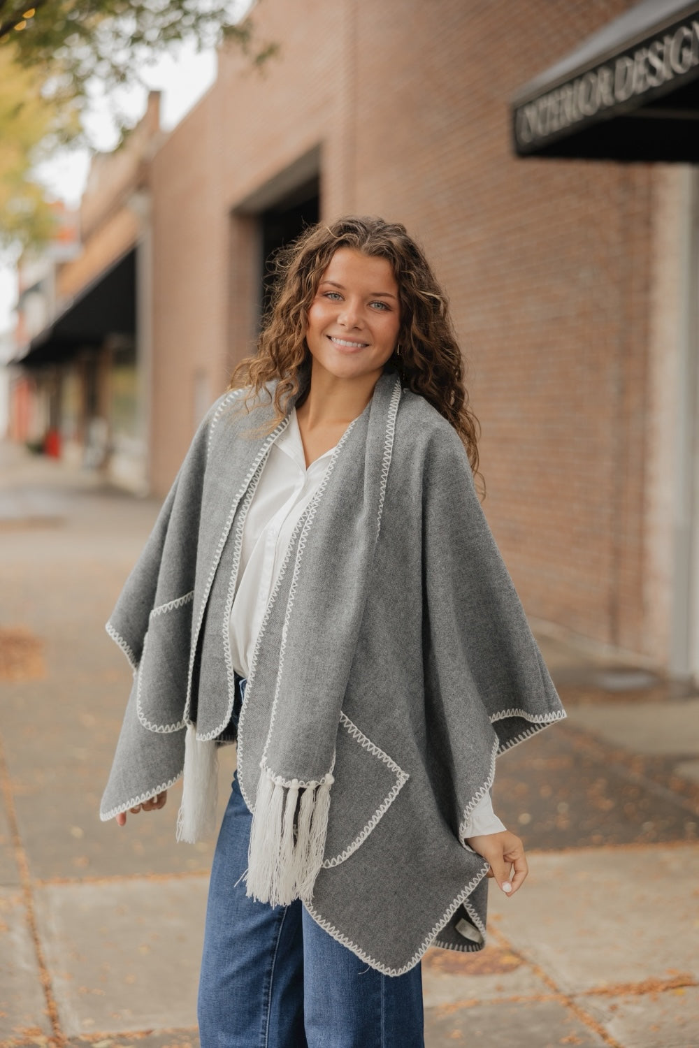 Gray Whipstitch Wrap with Scarf
