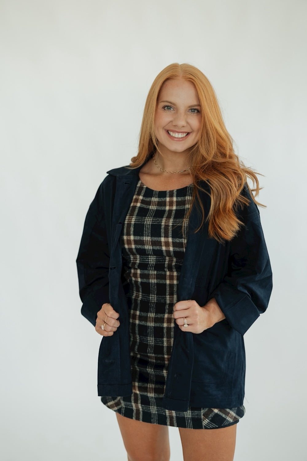 Navy Suede Button Front Jacket
