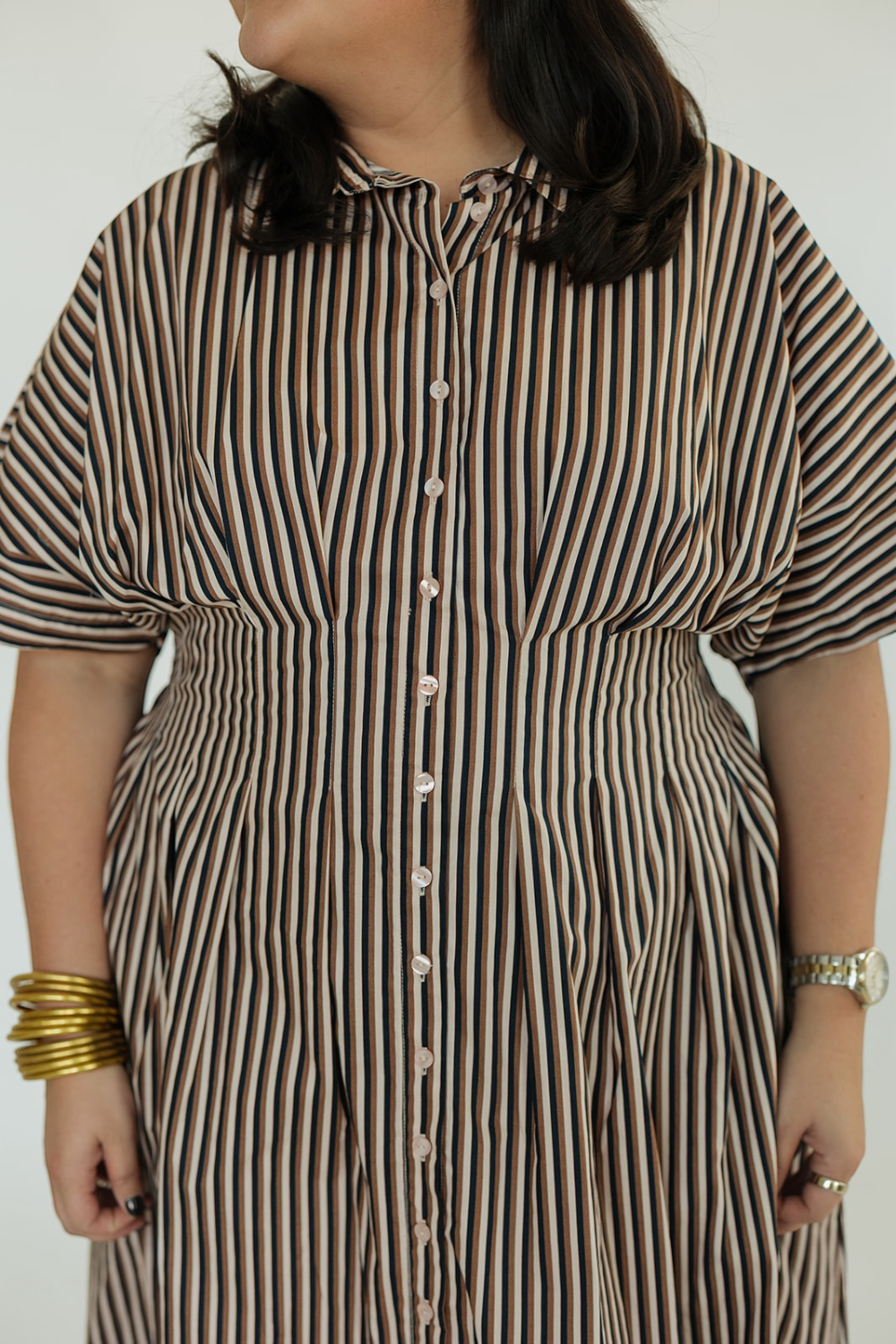 Wilderra Pleated Striped Midi Dress