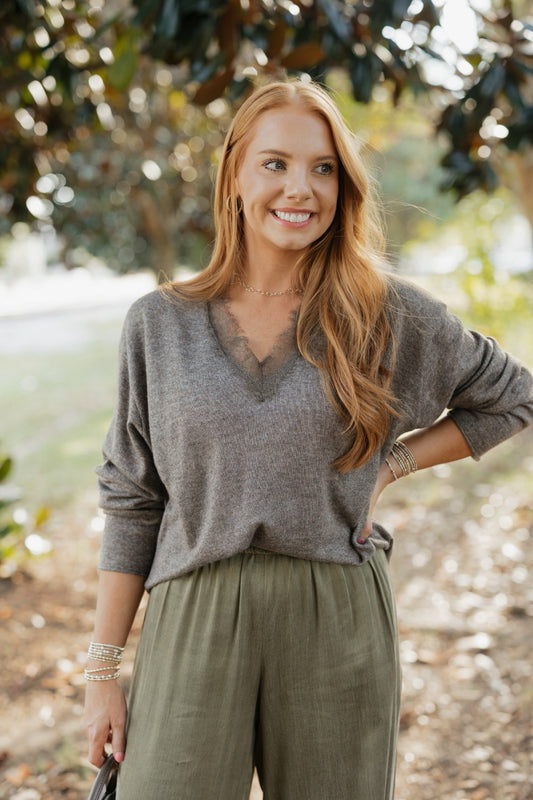 Lacey Mocha Lace Collar Sweater
