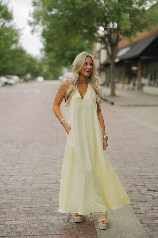 Sarah Sleeveless Butter Yellow Maxi Dress