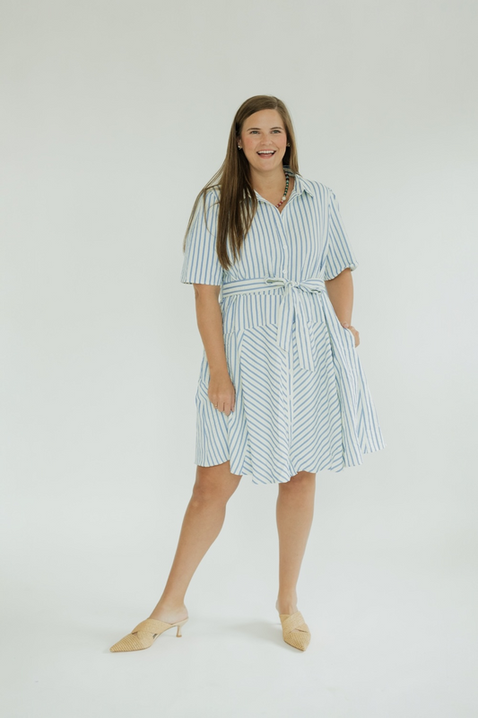 Barb Striped Button Down Mini Dress (S-2XL)