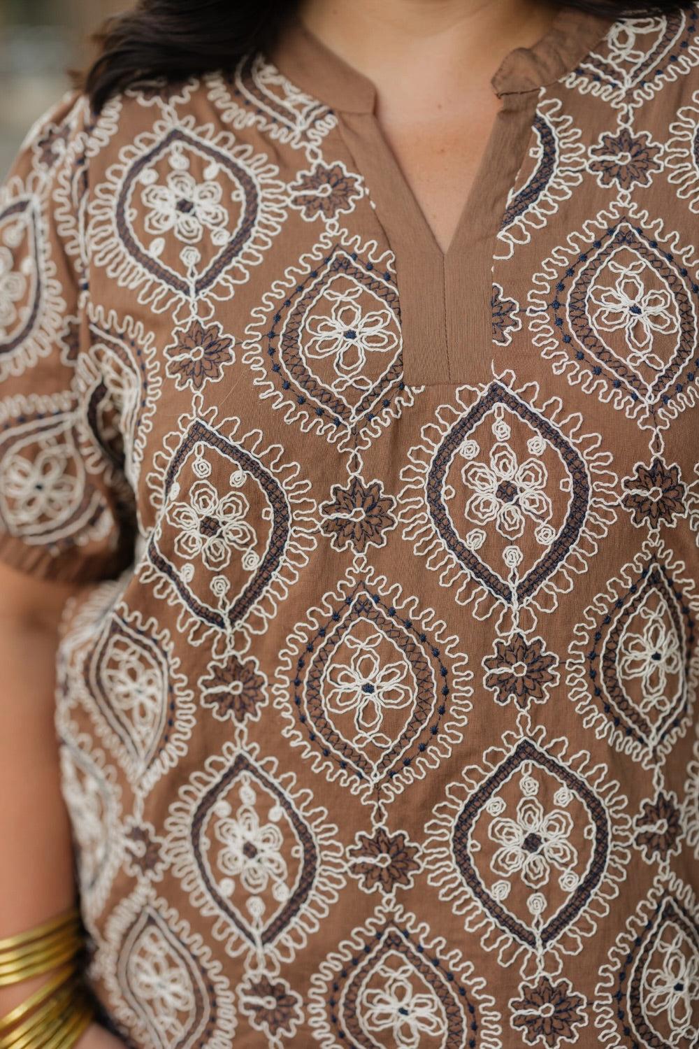 Erin Embroidered Woven Puff Sleeve Top (S-3XL)