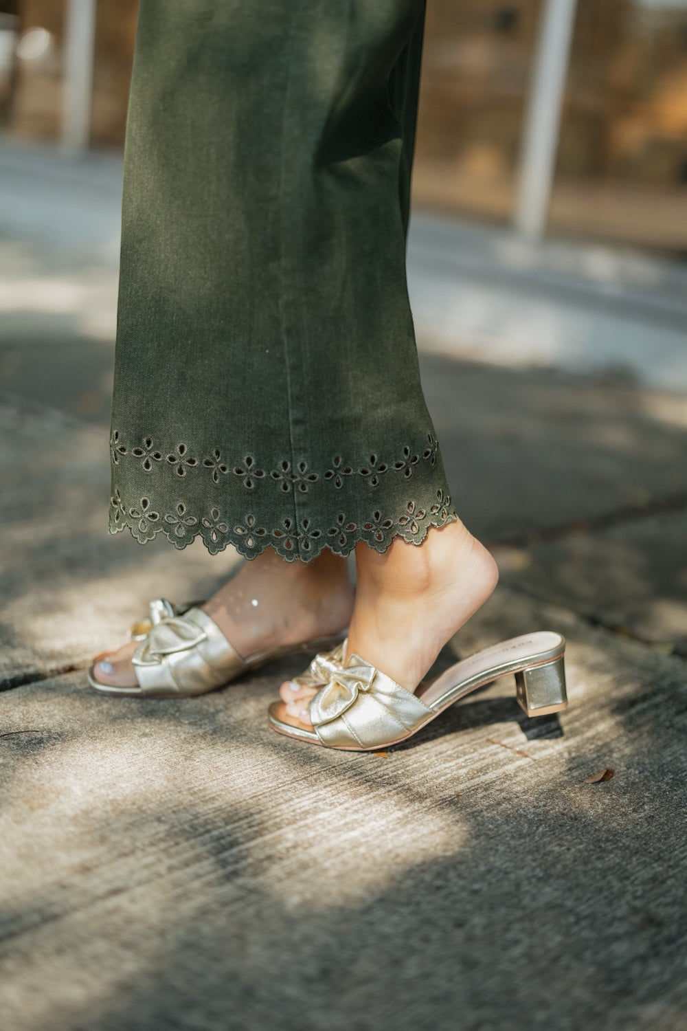 Olive Lace Trim Pants (S-2XL)