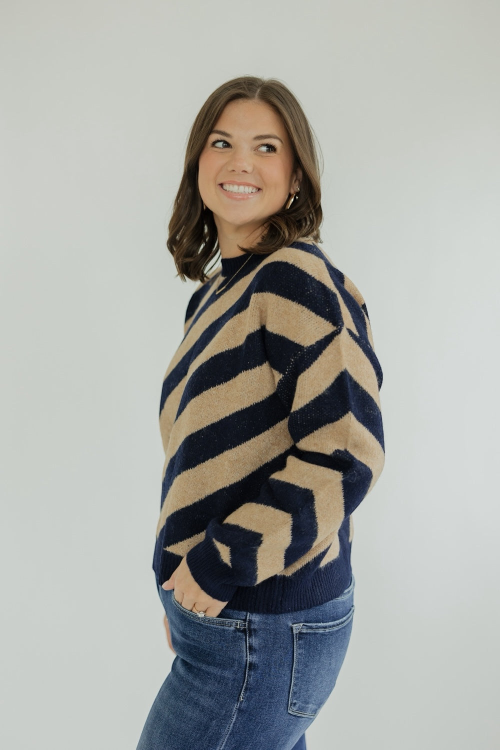 Danny Navy Diagonal Stripe Knit Sweater