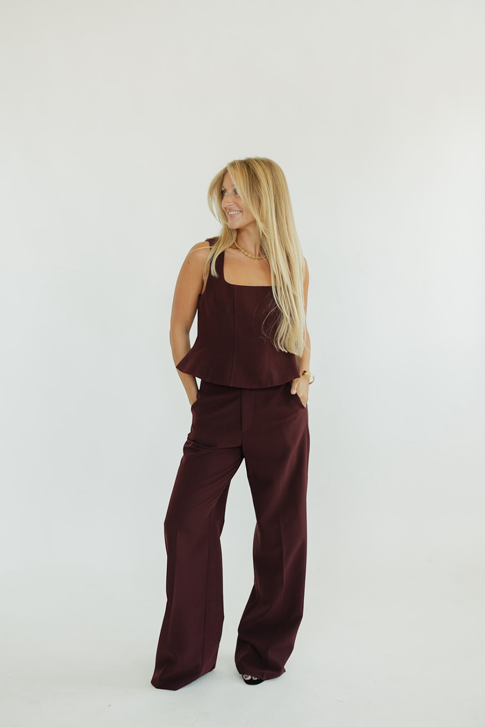 Leanne Wine Peplum Top