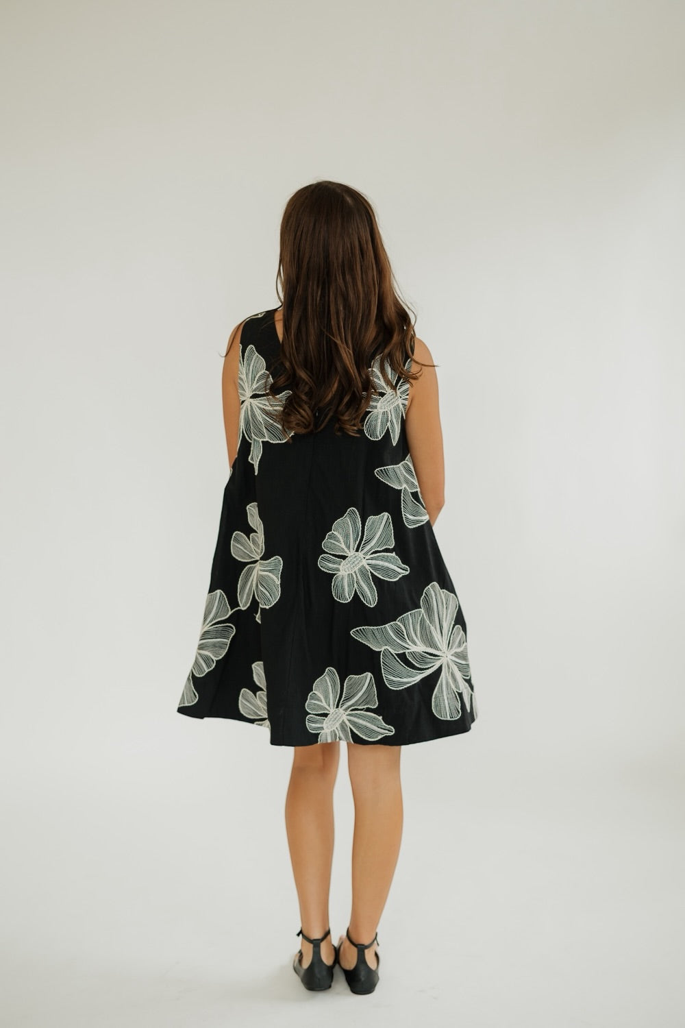 Etta Black Floral Embroidered A-Line Mini Dress