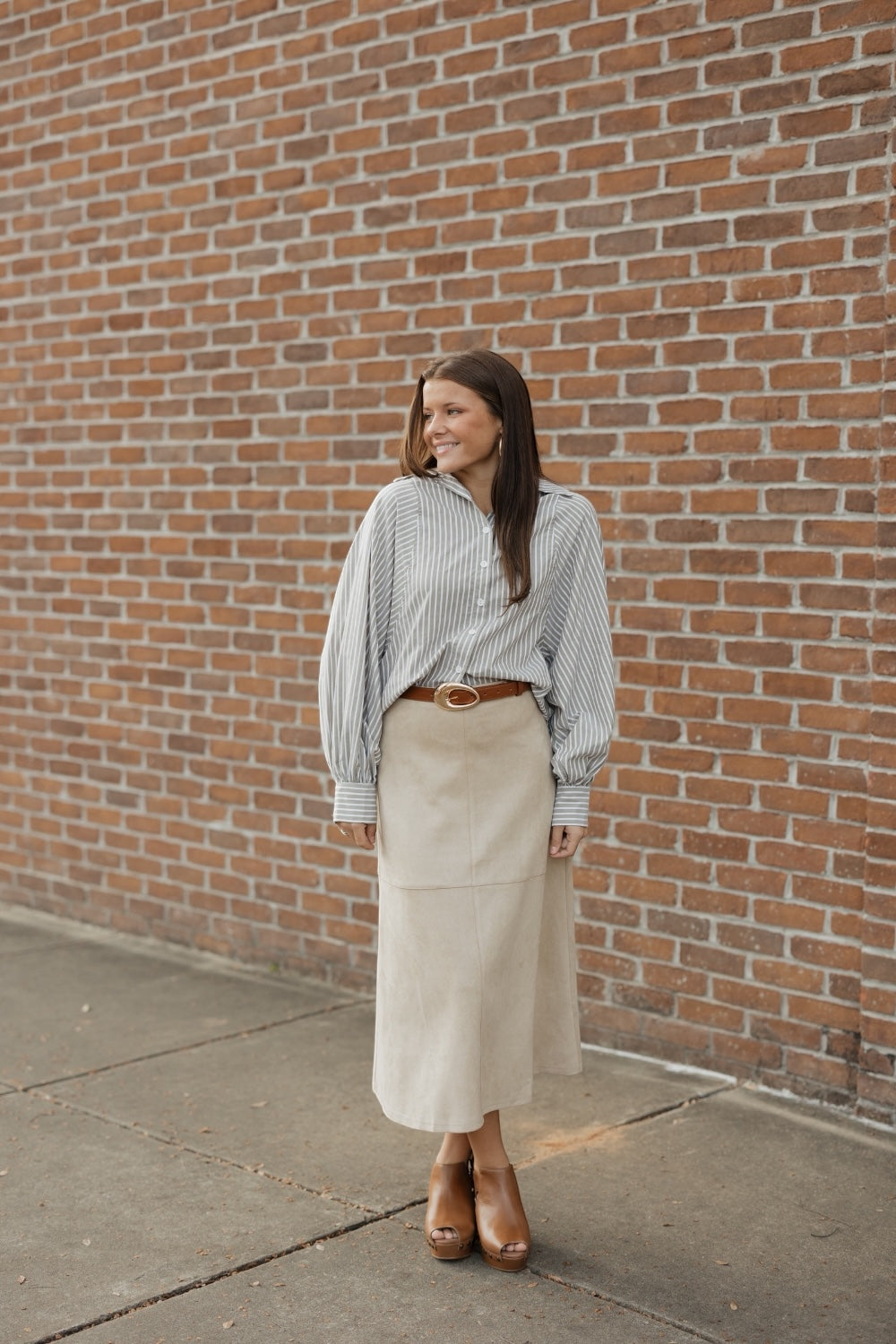 Natural Suede A-Line Midi Skirt (S-3XL)