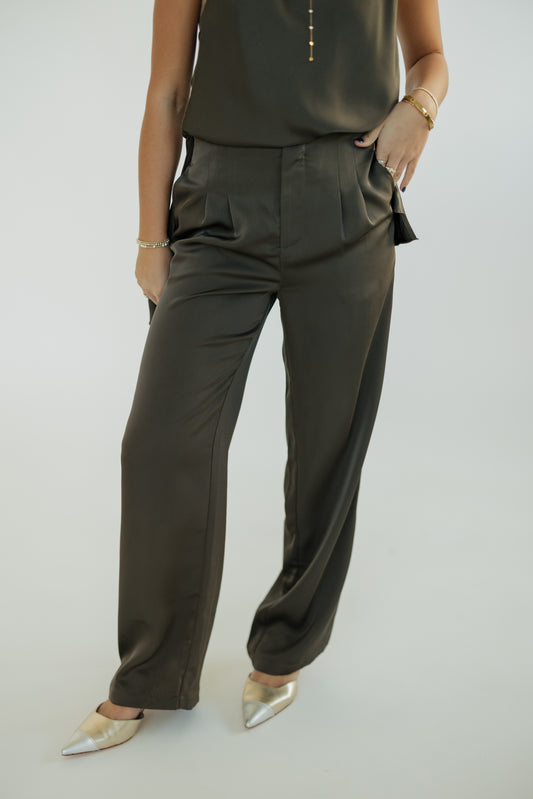 Kyle Sepia Satin High Rise Pant