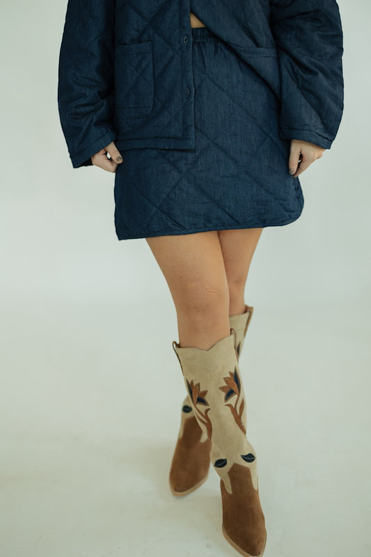 Dessi Quilted Denim Mini Skirt (XS-XL)