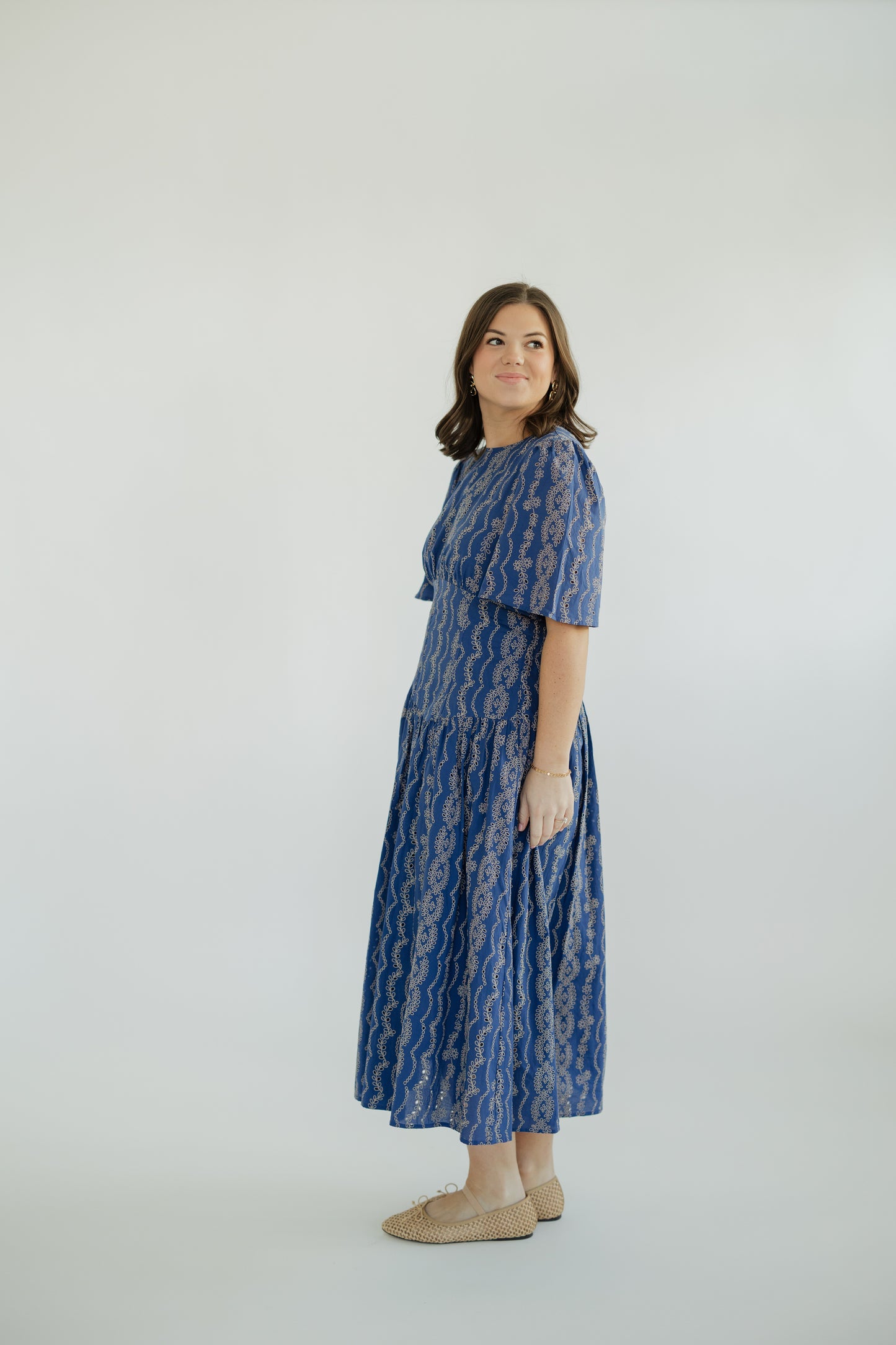 Berry Blue Embroidered Midi Dress