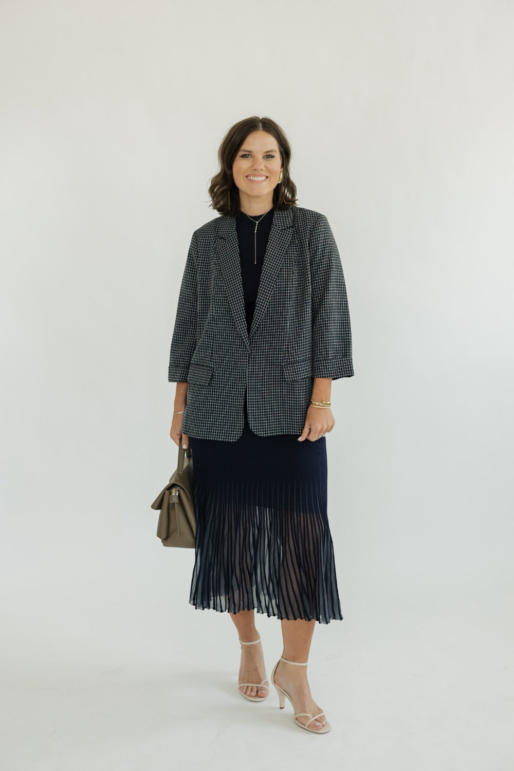 Haley High Rise Navy Ribbed Sweater Flared Midi Skirt