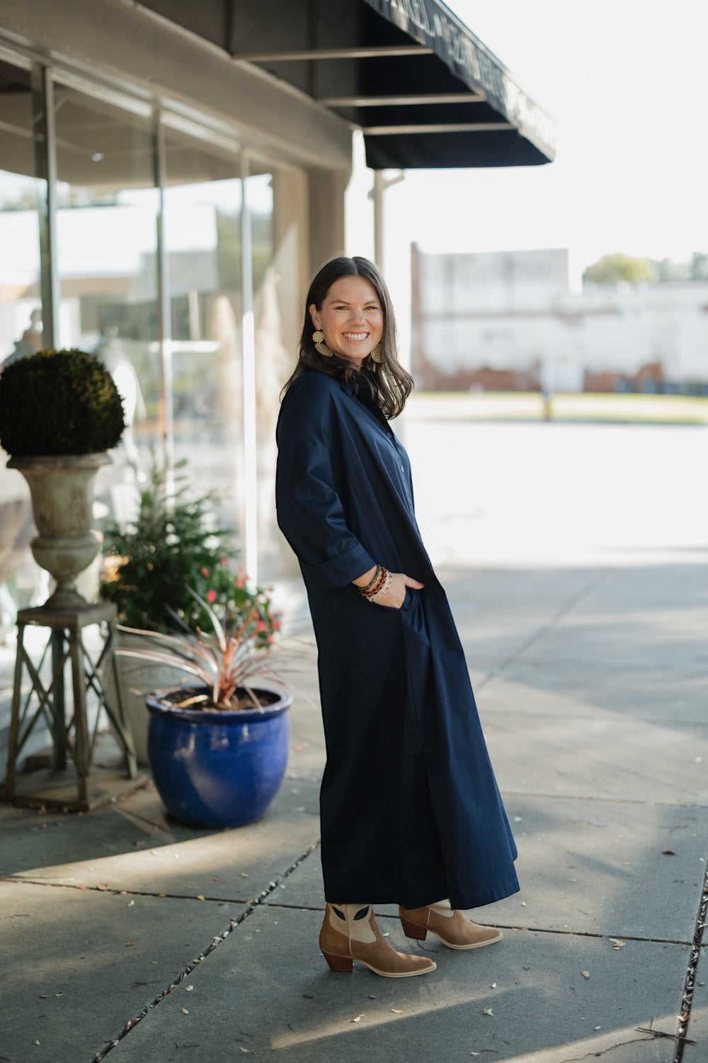 Regan Navy Button Down Maxi Dress (S-3XL)