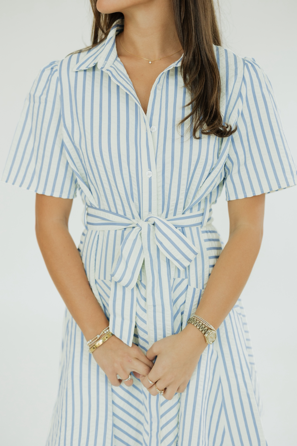 Barb Striped Button Down Mini Dress (S-2XL)