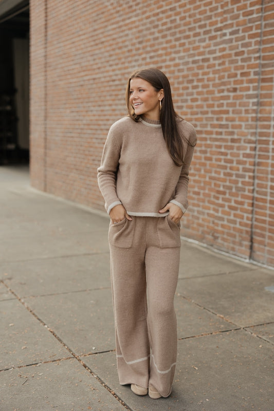 Mocha/Sand Color Contrast Knit Pants