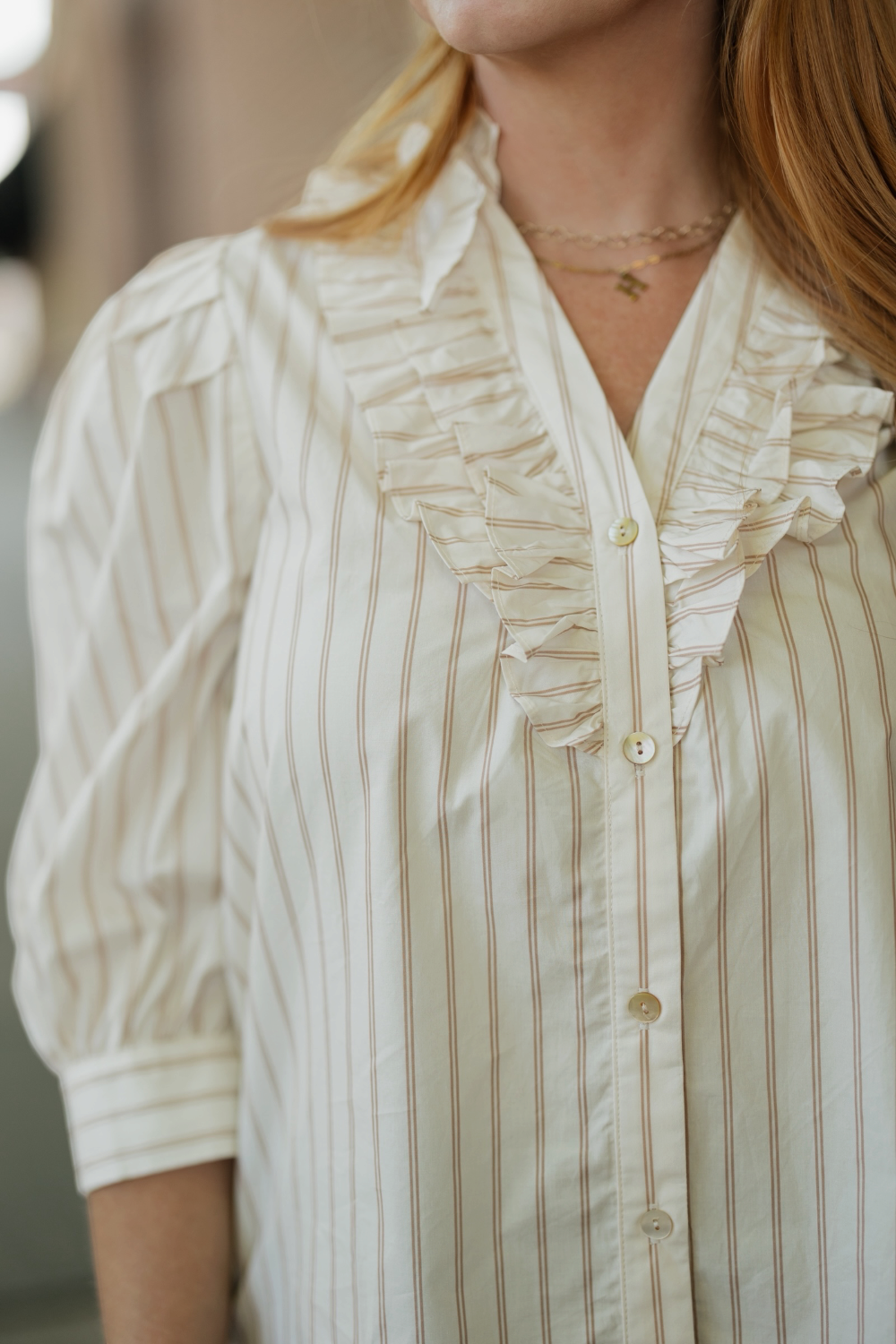 Kenzie Striped Ruffled Collar Blouse