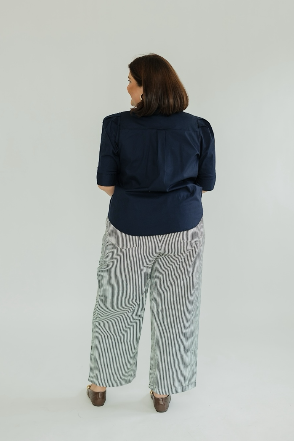 Jodie Ruffle Collar Top in Navy (S-3XL)