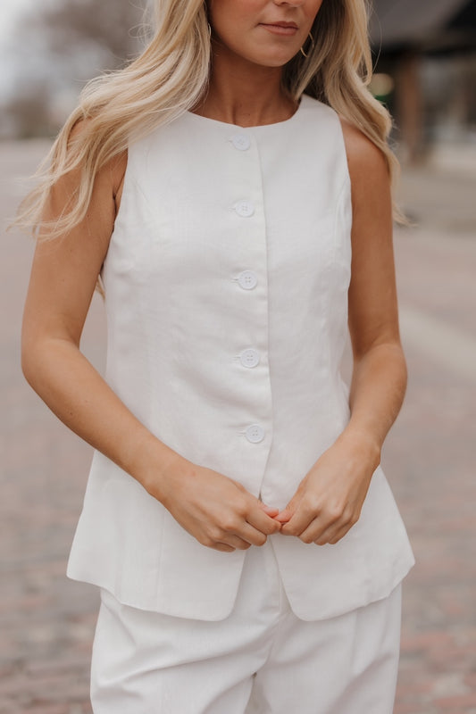 Ivory Sleeveless Linen Vest