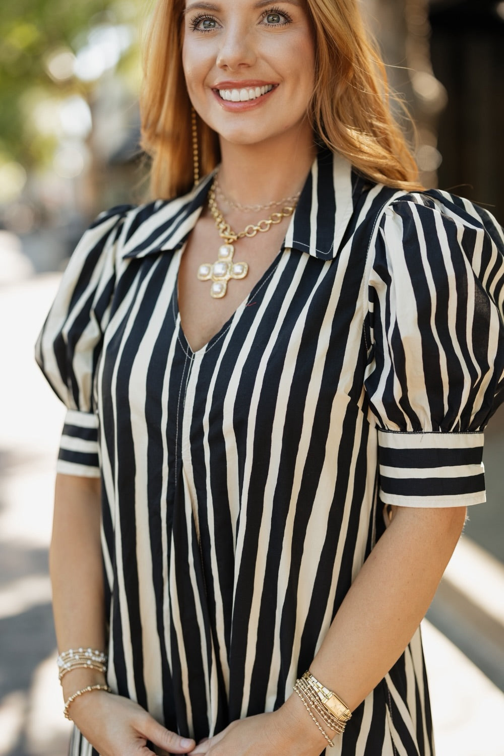 Colbi Black Striped Midi Dress