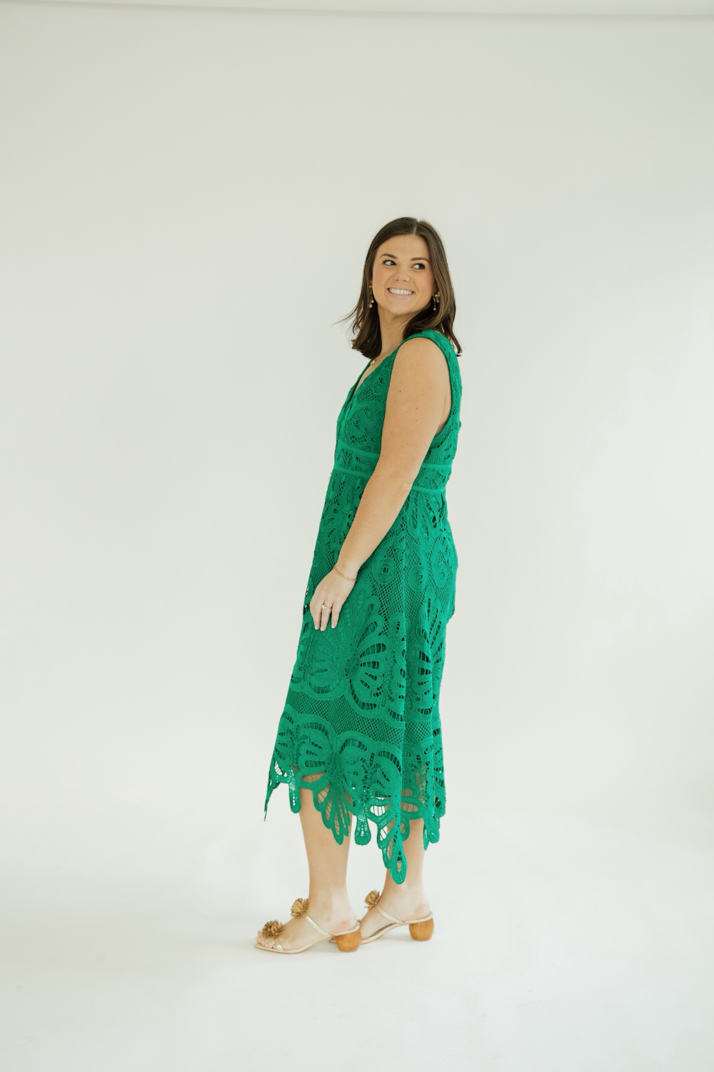 Karen Lace Kelly Green Midi Dress