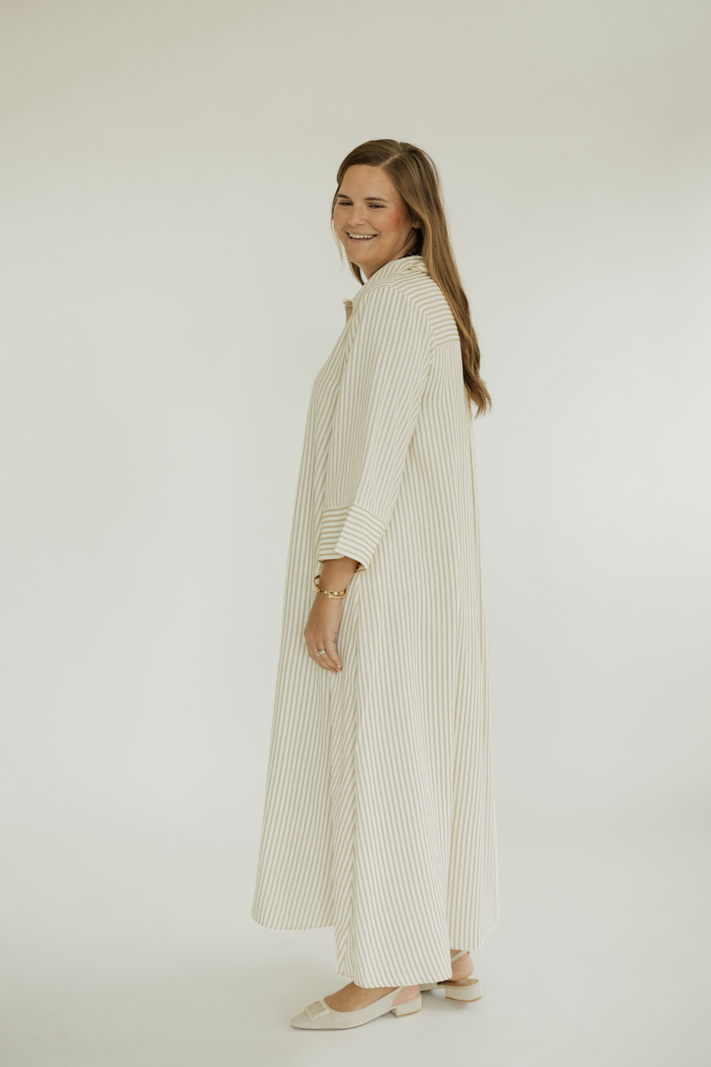 Melanie Khaki Striped Midi Dress (S-2XL)