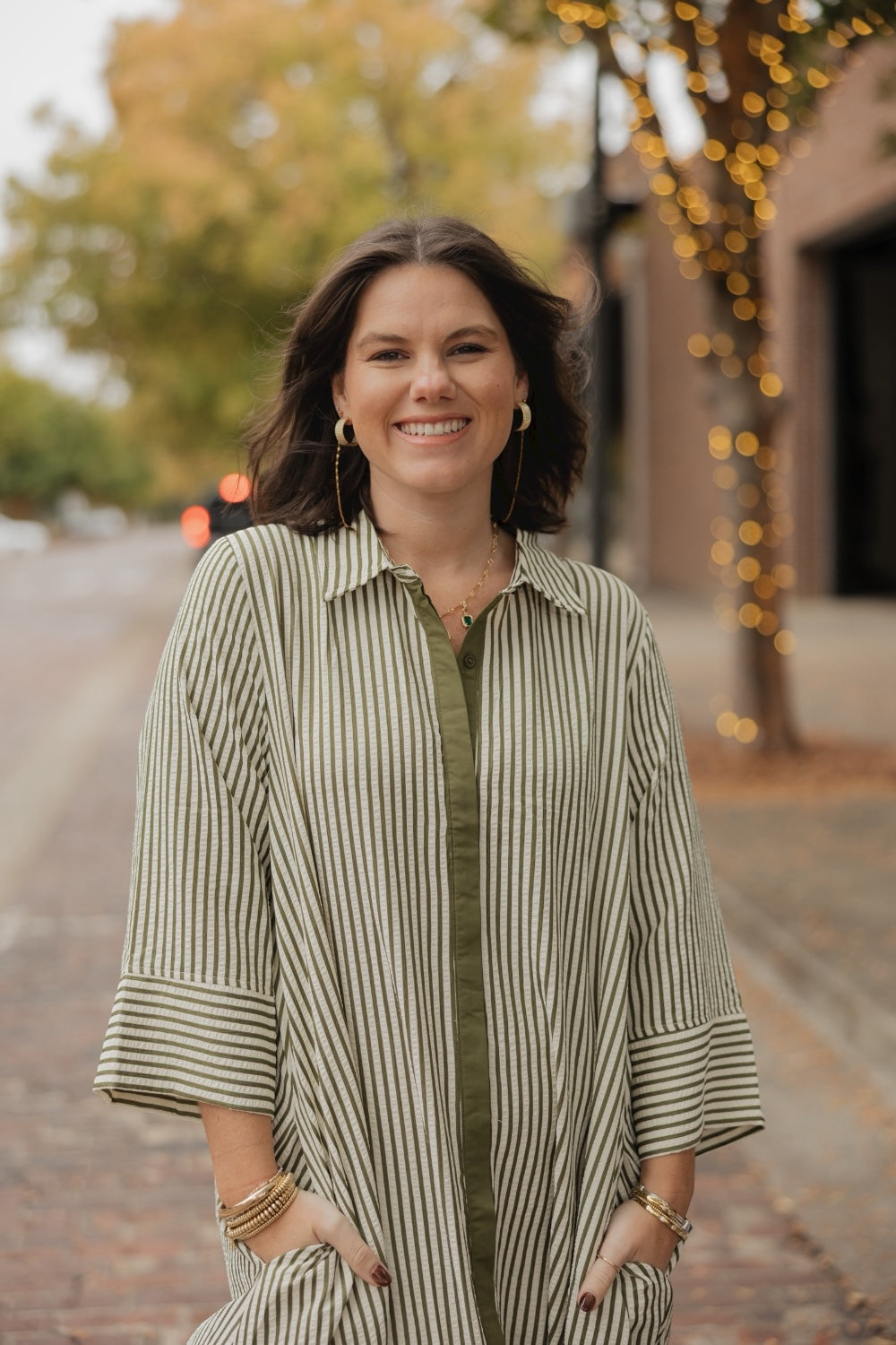Melanie Olive Striped Midi Dress (S-2XL)