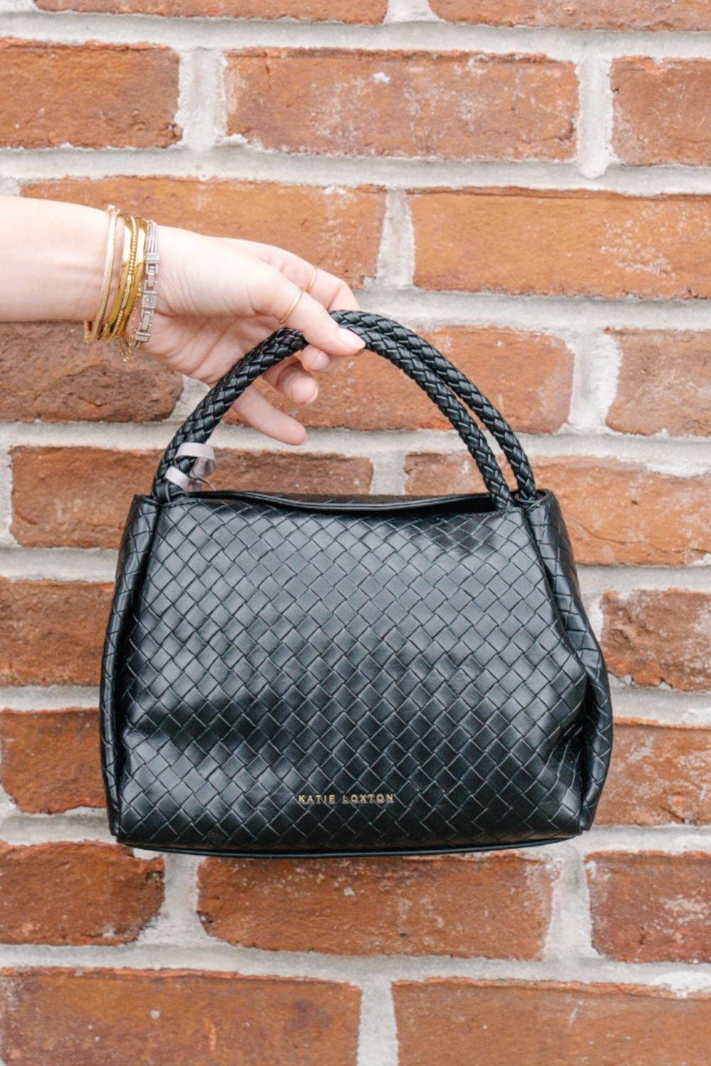 Nova Woven Top Handle Bag in Black