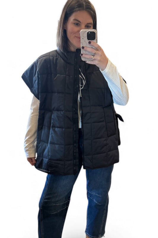 Black Oversized Quilted Vest