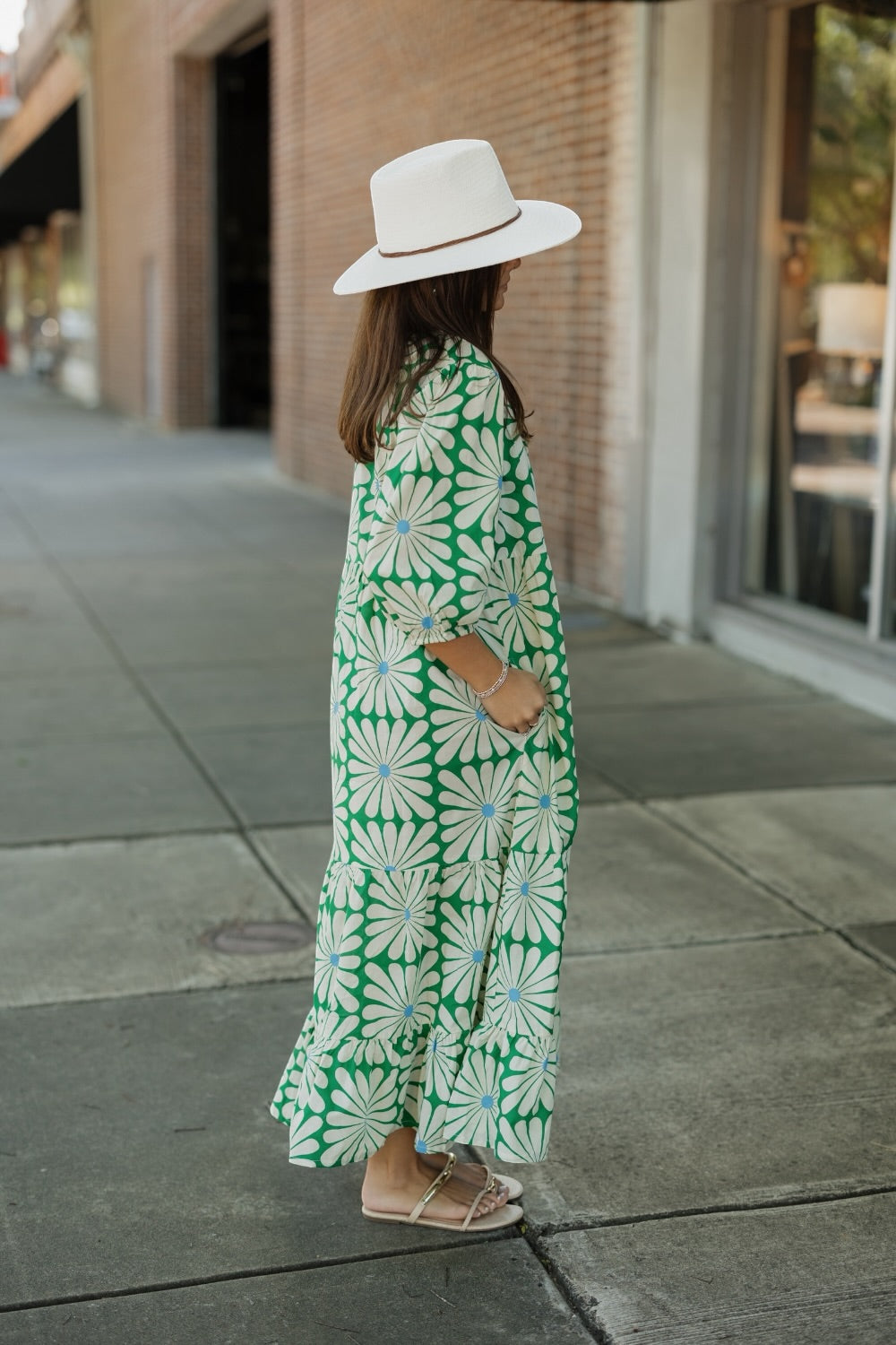 Olive Flower Green Print Midi Dress