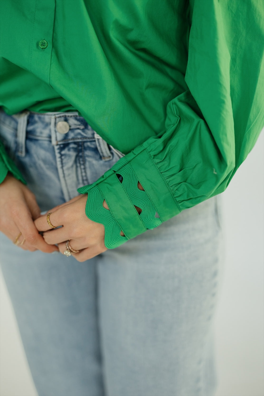 Ziana Button Down Ric Rac Trim Top (XS-3XL)