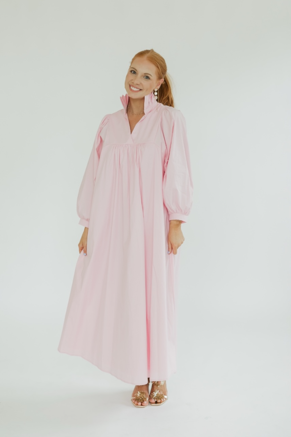 Layla Pink Ruffle Collar Midi Dress