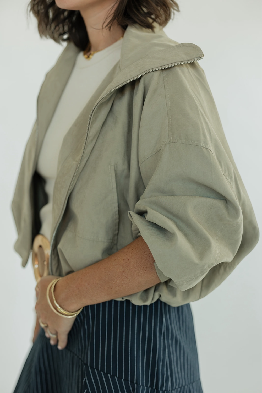 Khaki Bubble Hem Bomber Jacket