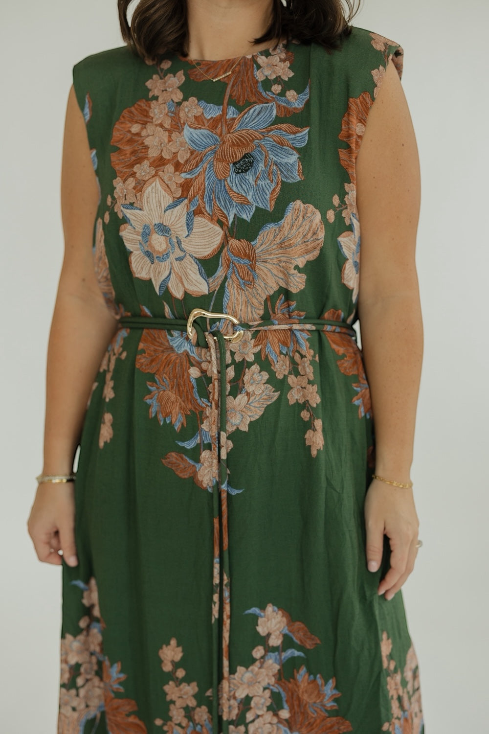 Amelia Olive Floral Belted Dress