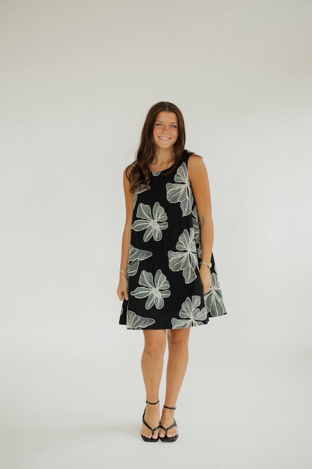Etta Black Floral Embroidered A-Line Mini Dress