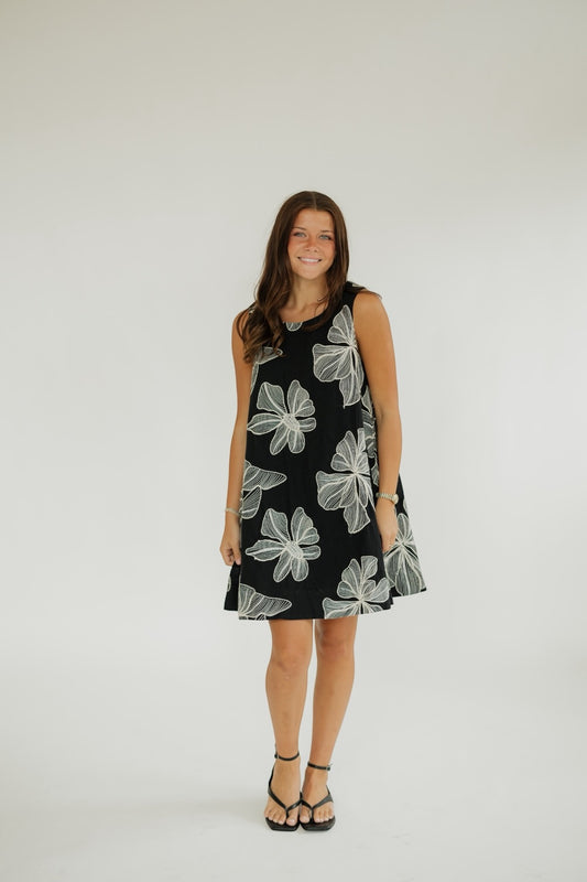 Etta Black Floral Embroidered A-Line Mini Dress