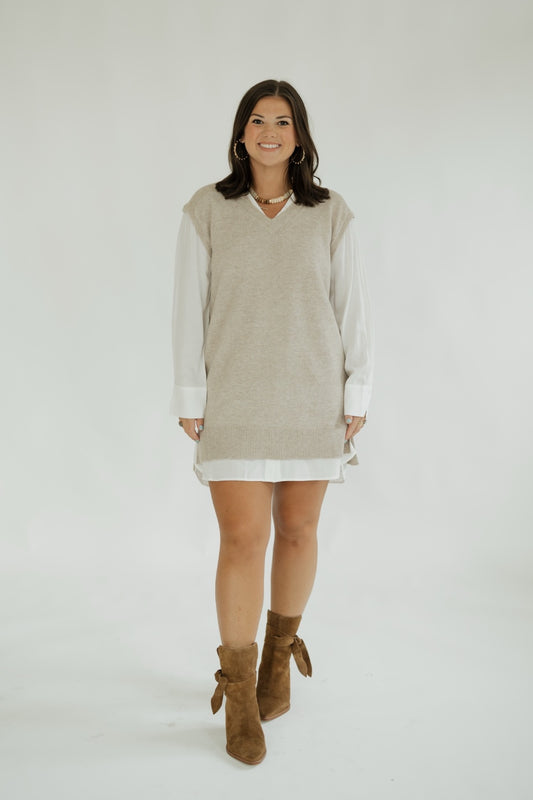 Judy Beige Sweater Shirt Dress (XS-XL)