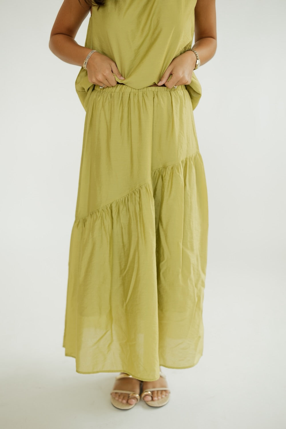 Chartreuse Flowy Midi Skirt (XS-XL)