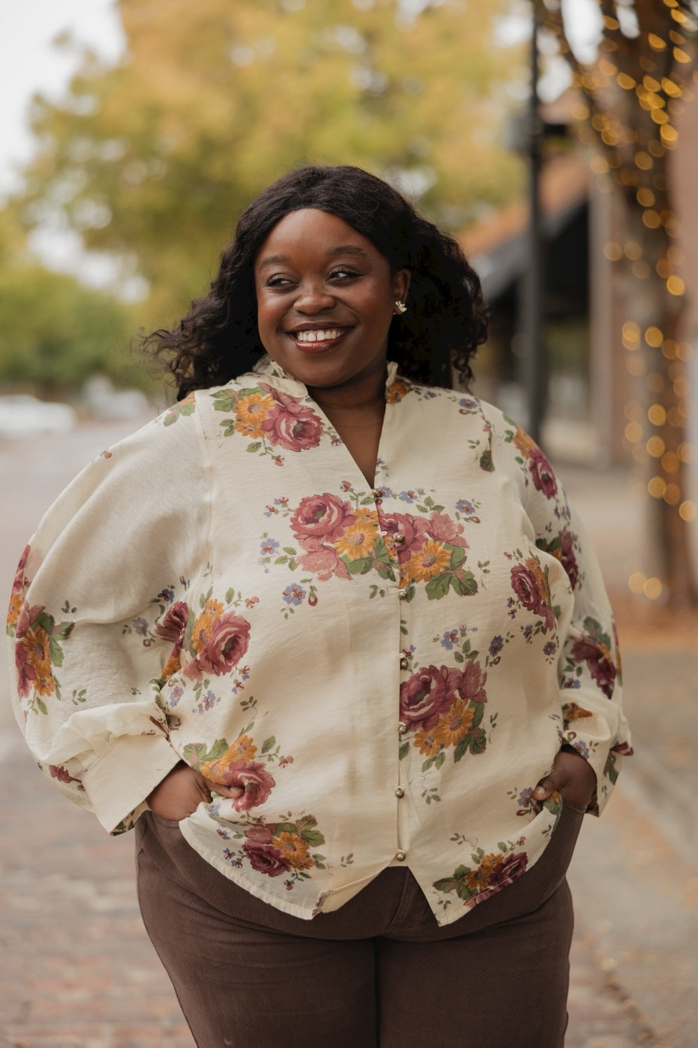 Merlot Floral Ruffle Collar Top (S-2XL)