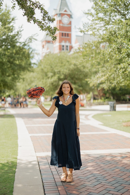 Maren Navy Flutter Sleeve Maxi Dress