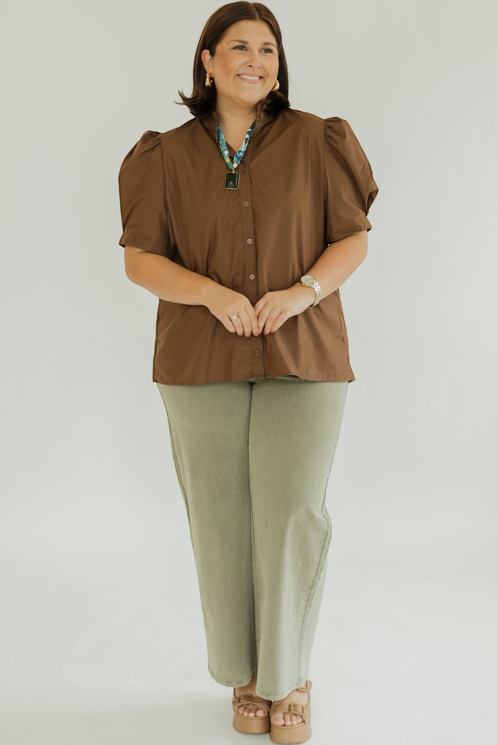 Cammie Brown Button Down Top (S-2XL)